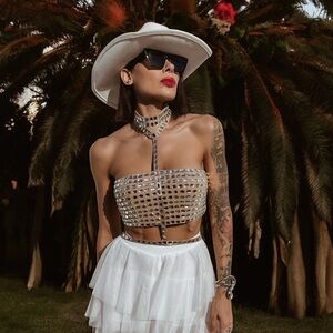 Nude crystal embellished choker detail bridal crop top, diamond festival top